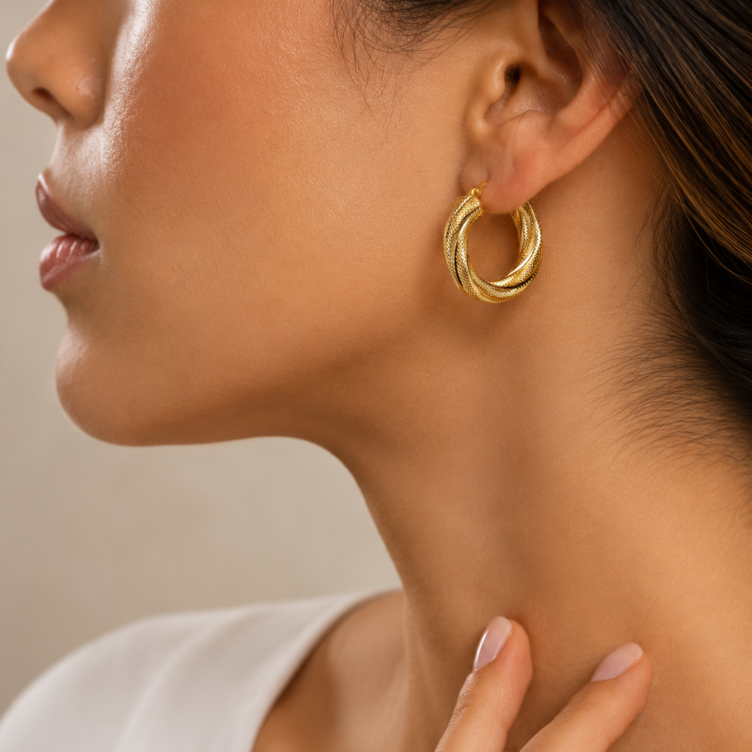 18K Gold Twisted Hoop Earrings