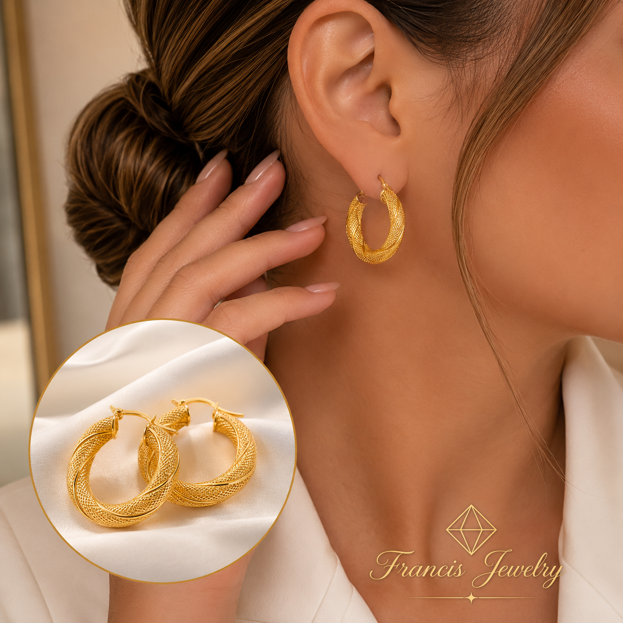 18K Gold Twisted Hoop Earrings