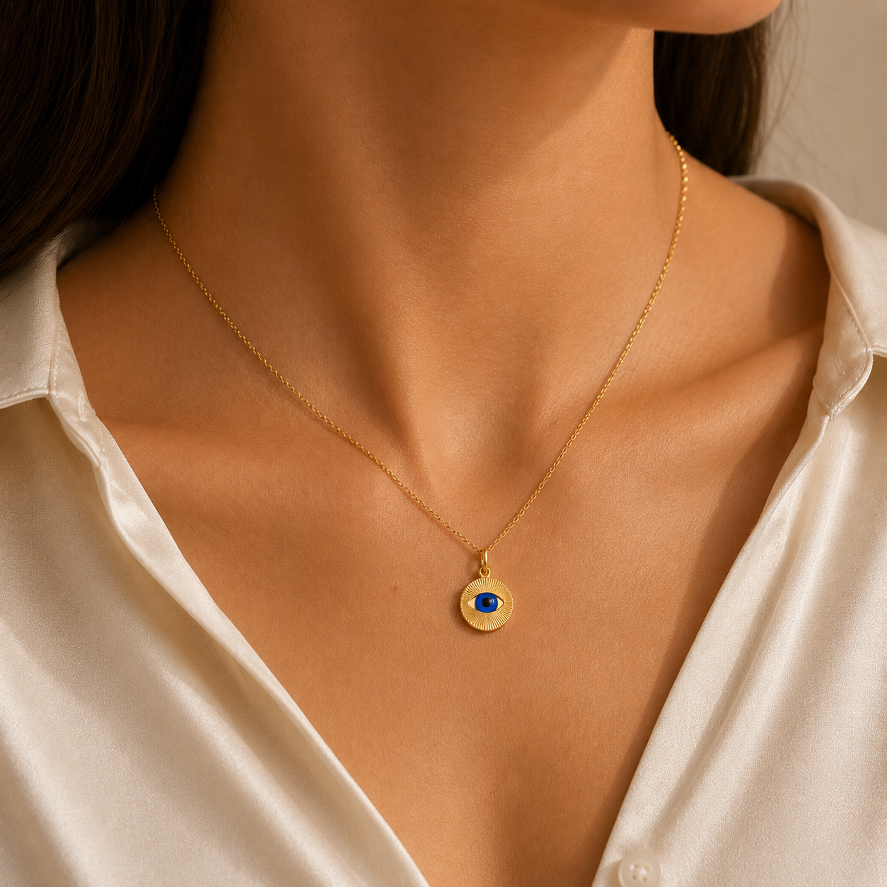 8K Gold Turkish Evil Eye Pendant – Symbol of Protection & Good Fortune